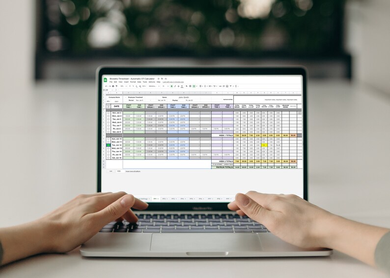 Google Sheets Biweekly Timesheet Auto Totals Auto OT Calculator