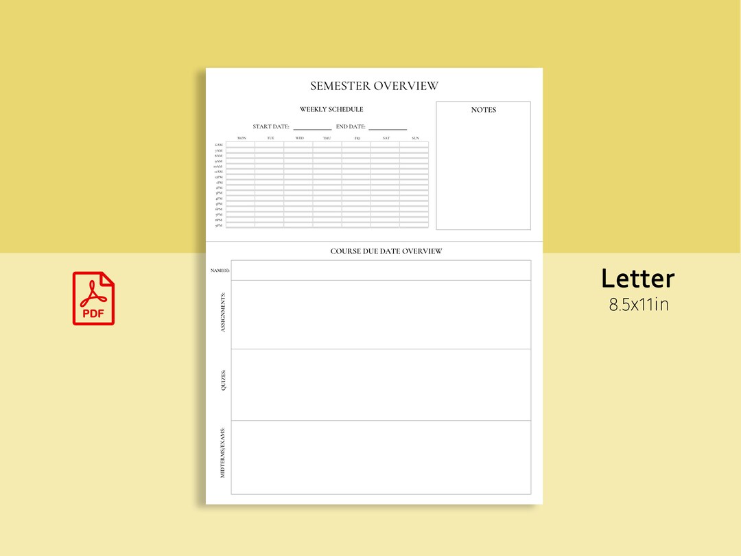 Semester Overview.pdf Student Planner Semester Overview Printable Customizable - Etsy