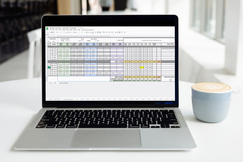 Google Sheets Biweekly Timesheet Auto Totals Auto OT Calculator