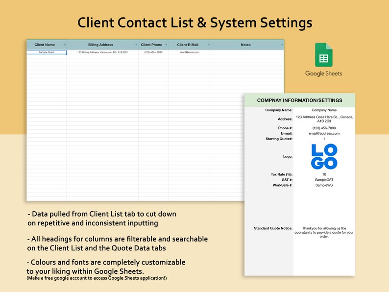 Google Sheets Quote Template and Tracker Client Directory Etsy