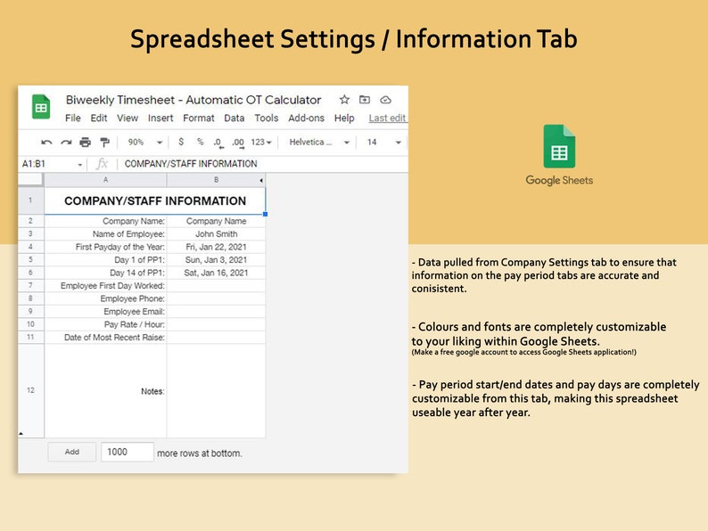 Google Sheets Biweekly Timesheet Auto Totals Auto OT Calculator