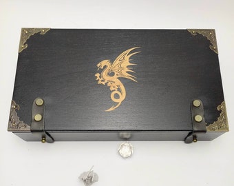 Black Set Dice Tower and Wooden Dice Tray Dungeons and Dragons Custom engraving Board Game RPG Game DnD Wood Tray Set DnD roll the dice box