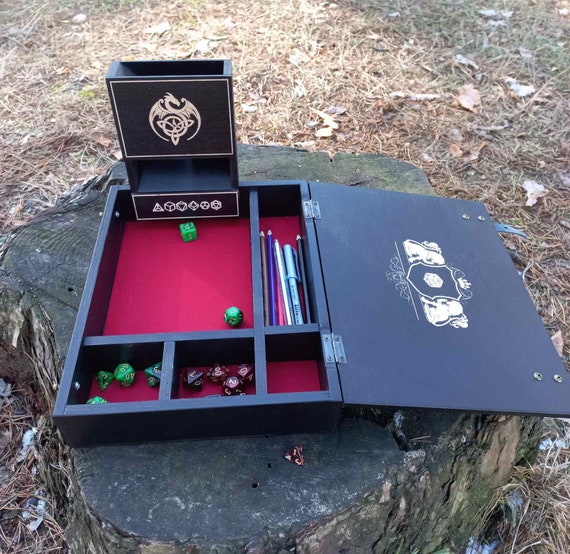 DM Organizer Black Wooden System for Gaming Battles Dnd Organizer Wooden Box for Dice Set Tower Personalization of Images