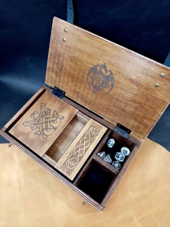 Wooden dice tower, dungeons and dragon dice box, dnd dice tray and
