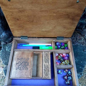 DM organizer Wooden system for gaming battles DnD Organizer  Wooden box for dice Set tower for dice. Authoring (personalization) of images