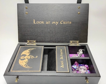 Black Set Dice Tower and Wooden Dice Tray Dungeons and Dragons Custom engraving Board Game RPG Game DnD Wood Tray Set DnD roll the dice box