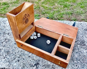 Custom Engraved Wood Dice Tower and Tray Set, D&D RPG