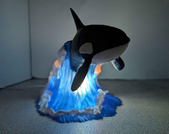 Orca Night Light Lamp, Cute Whale Room Decor, Ocean Theme Kids Lamp, Soft Glow Bedside Light, Nursery Gift