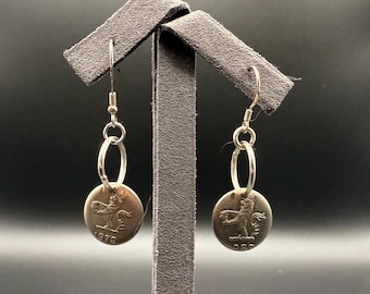 Hong Kong 1 Dollar Coin Lion Earrings