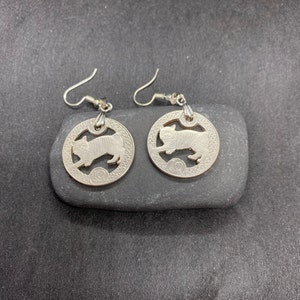 Isle of Man Manx Cat 10 Pence Coin 925 Sterling Silver Earrings