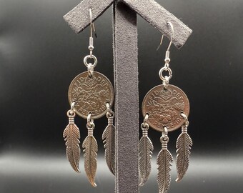 Dream Catcher Six Pence Coin Earrings
