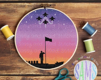 U.S. Navy Memorial Cross Stitch Pattern: Military Sunset (Digital Download)