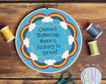 Onward Buttercup ~ Digital Cross Stitch Pattern ~ Subversive, Rainbow, Sassy, Modern Funny
