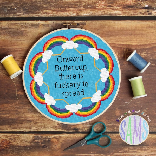 Onward Buttercup ~ Digital Cross Stitch Pattern ~ Subversive, Rainbow, Sassy, Modern Funny