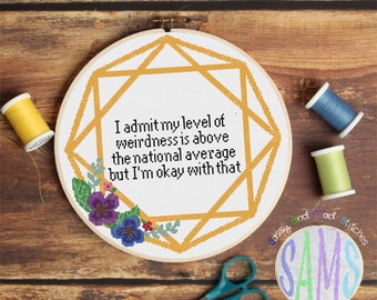 Weirdness Levels ~ Cross Stitch Pattern Digital Download ~ Floral, Sassy, Sarcastic, Subversive, Snarky, Modern