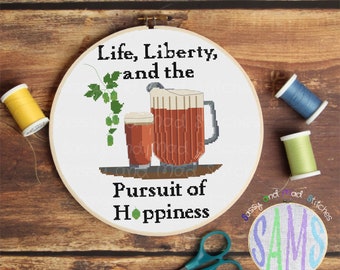 Pursuit of Hoppiness ~ Digital Download Cross Stitch Pattern ~ Beer, Funny, Modern, Simple, Drinks, Brewing