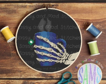 Till döden ~ Digitalt korsstygnsmönster ~ Te, Kaffe, Skräck, Modern, PDF, Gotisk, Halloween, Häxig