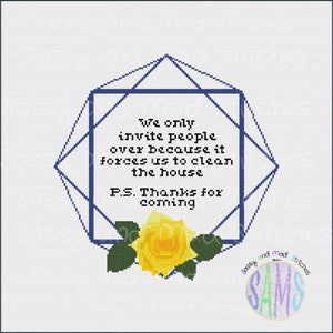 Invite People Over ~ Digital Cross Stitch Pattern ~ Floral, Snarky, Sassy, Subversive, Floral, Modern, Funny image 2