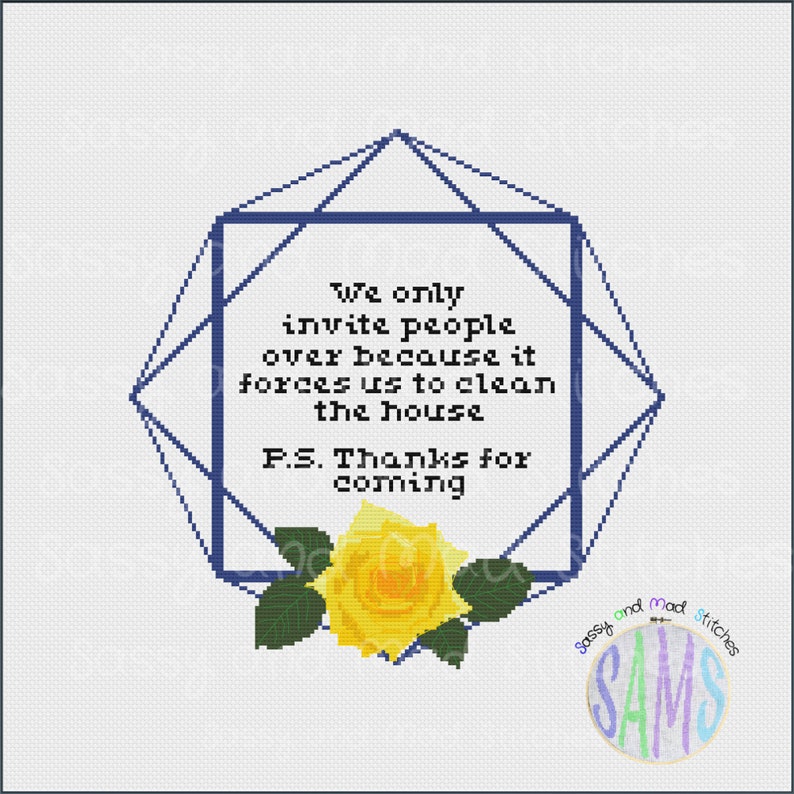 Invite People Over ~ Digital Cross Stitch Pattern ~ Floral, Snarky, Sassy, Subversive, Floral, Modern, Funny image 2