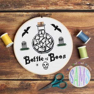 Bottle of Boos ~ Cross Stitch Pattern Digital Download ~ Horror, Ghost, Halloween, Spooky, Witchy, Modern, Funny