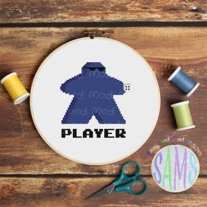Meeple Player Cross Stitch Pattern: Gamer Board Game Design (Digital Download)