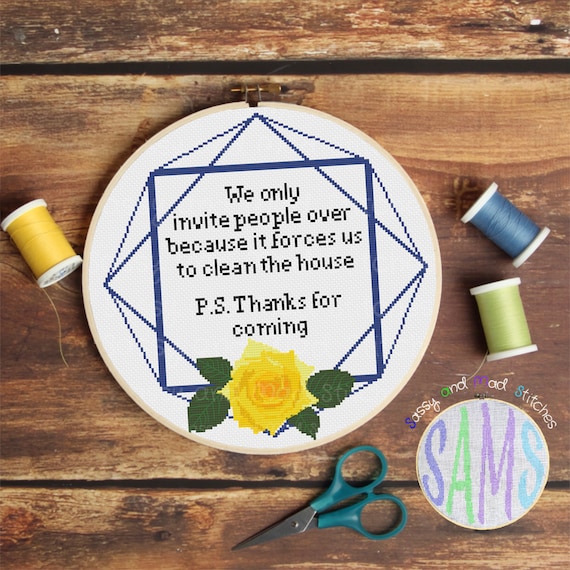 Invite People Over ~ Digital Cross Stitch Pattern ~ Floral, Snarky, Sassy, Subversive, Floral, Modern, Funny