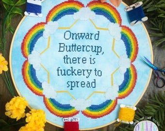 Onward Buttercup ~ Digital Cross Stitch Pattern ~ Subversive, Rainbow, Sassy, Modern Funny