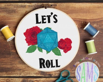 Let's Roll ~ Cross Stitch Pattern Digital Download ~ Dice, RPG, Tabletop Game, Funny, Modern, Nerdy,