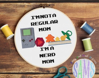 Nerd Mom ~ Cross Stitch Pattern Digital Download ~ Nerdy, Modern, Sassy, Funny, Simple, Geeky, Dice, Gaming