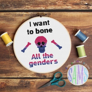 Bisexual Skull ~ Cross Stitch Pattern Digital Download ~ Pride, Modern, Simple, Funny, Bi