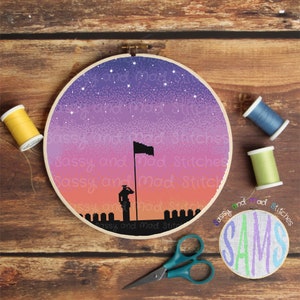 Marine Memorial ~ Cross Stitch Pattern Digital Download ~ Military, Patriotic, Sunset, Modern, Armed Forces