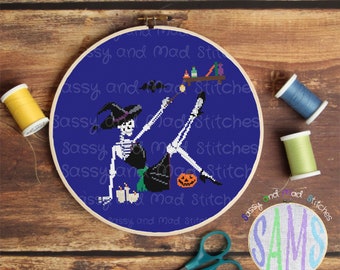 Bone Witch ~ Cross Stitch Pattern Digital Download PDF ~ Spooky, Horror, Halloween, Modern, Witchy