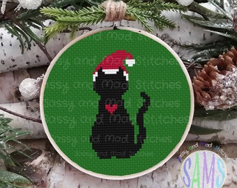 Christmas Cat ~Cross Stitch Digital Download~ Christmas, Holiday, Cat, Ornament, Modern, Mini, Small, Simple