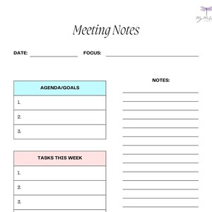 Meeting Notes Template with Affirmation | Meeting Notes PDF | Printable Meeting Minutes & Notes
