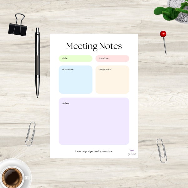 Meeting Notes Template with Affirmation | Meeting Notes PDF | Printable Meeting Minutes & Notes