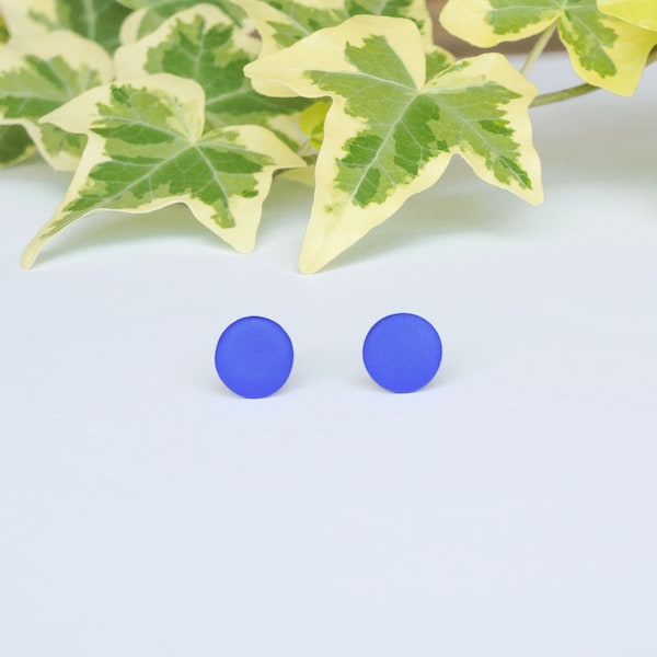 Vibrant blue stud earrings. 1 cm studs with surgical stainless steel posts without glue.