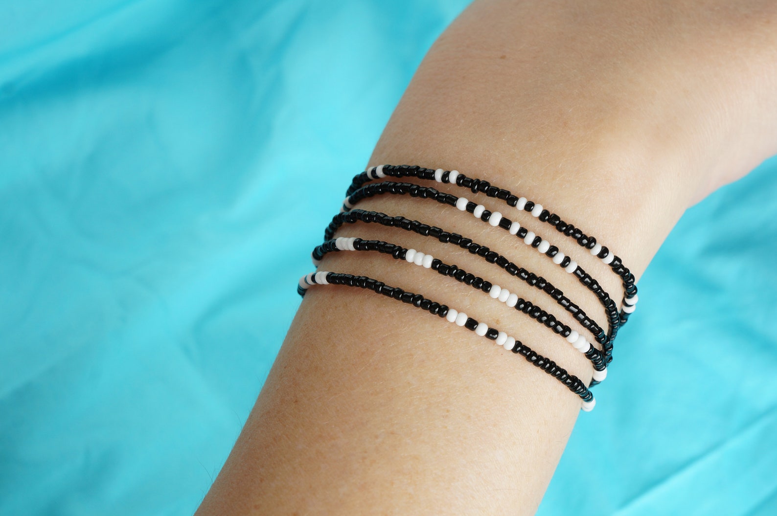 Black black and white beaded minimalist bracelet collection Etsy