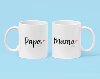 Tazas papá y mamá 2022 - Juego de regalo | Regalo para futuros padres | Fecha personalizable