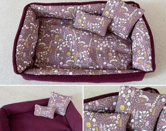 Guinea pig cuddly sofa "Berry Meadow" reversible fleece