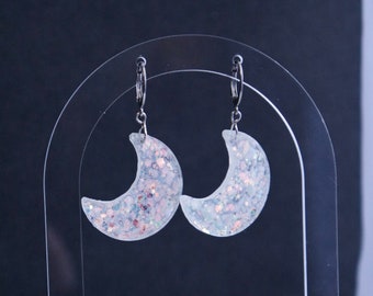 Chunky Opal Glitter Pearl Moon Earrings