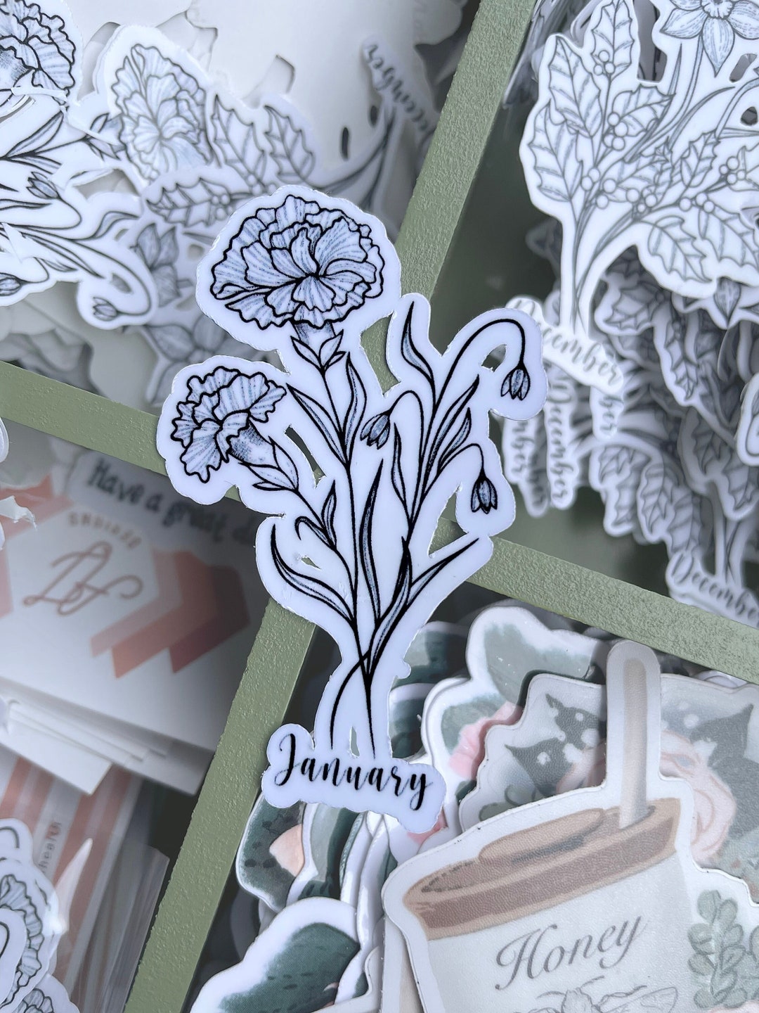 January Birth Flowers Vinyl Stickers Etsy