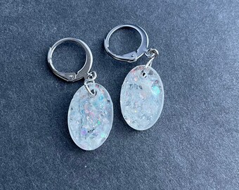 Chunky Opal Glitter and Pearl Sm Oval Earrings