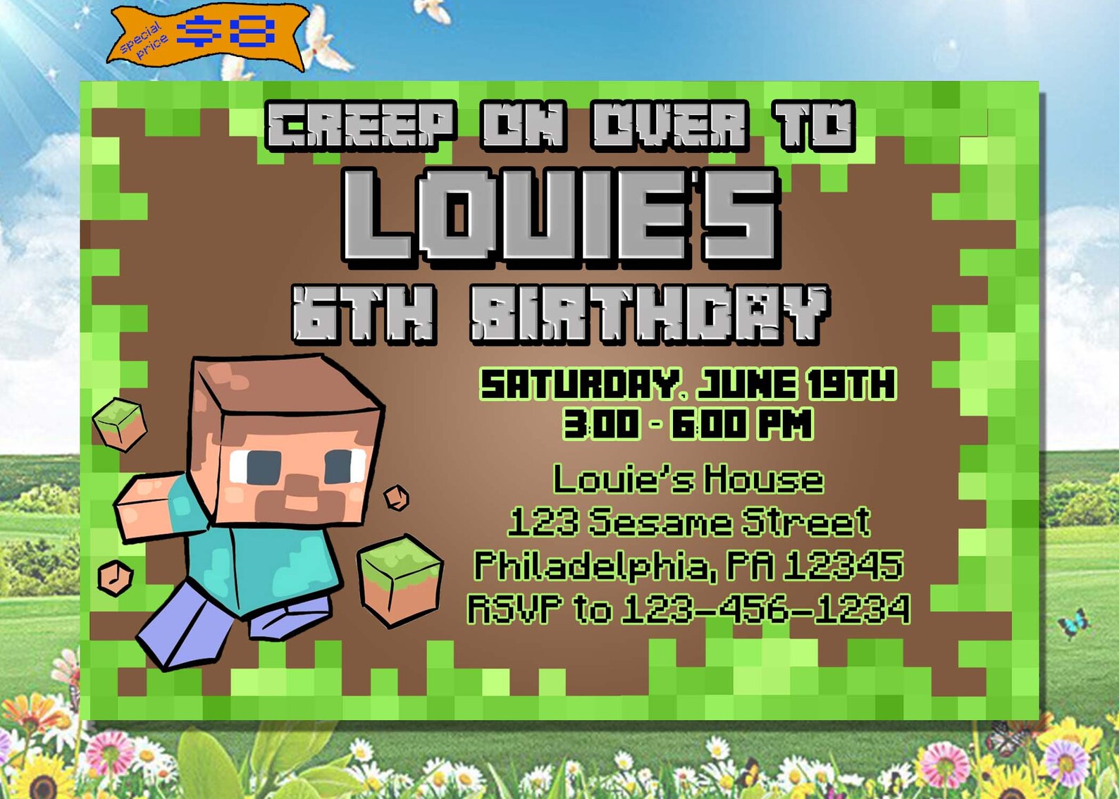 Minecraft Birthday Cards Minecraft Birthday Party Etsy