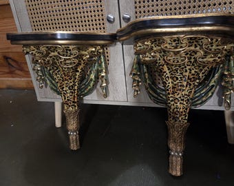 Maitland-Smith Leopard Print Wall Shelves Pair – Hollywood Regency Sconces, Vintage Decor