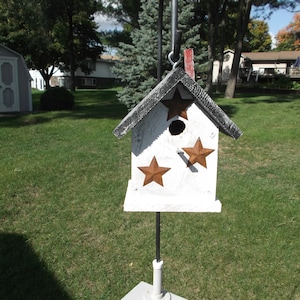 Birdhouse for hanging white with stars made for wrens or small birds