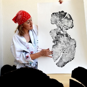Premium Tree Rings Print, Black And White Hornbeam Tree, Large Tree Art