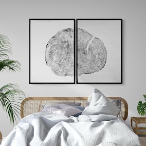 Großer Esche, 2er Set Drucke, Baum stempel kunst, 24x36 Baum Ring Drucke