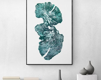 Emerald Green Linocut Print For Wall, 24 x 36 Lino Print, Living Room Wall Decor, Botanical Woodblock Print, Original Large Artwork