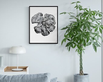 Juniper Tree Ring Woodcut Print, Handmade Black and White Botanical Art, 18x24 Minimal Nature Wall Piece