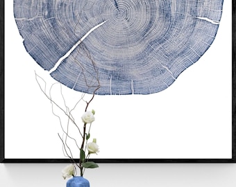 200 Jahre alter Zedernbaum Druck, 24 x 36 Blau Linolschnitt Wandkunst, Riesiger Holzshirt Druck, Überbett Deko, Neues Zuhause Geschenk